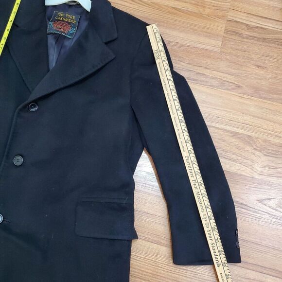Vintage 100% Pure Cashmere Car Top Coat Mens 44" Chest Large Long Black Lined - Picture 14 of 15